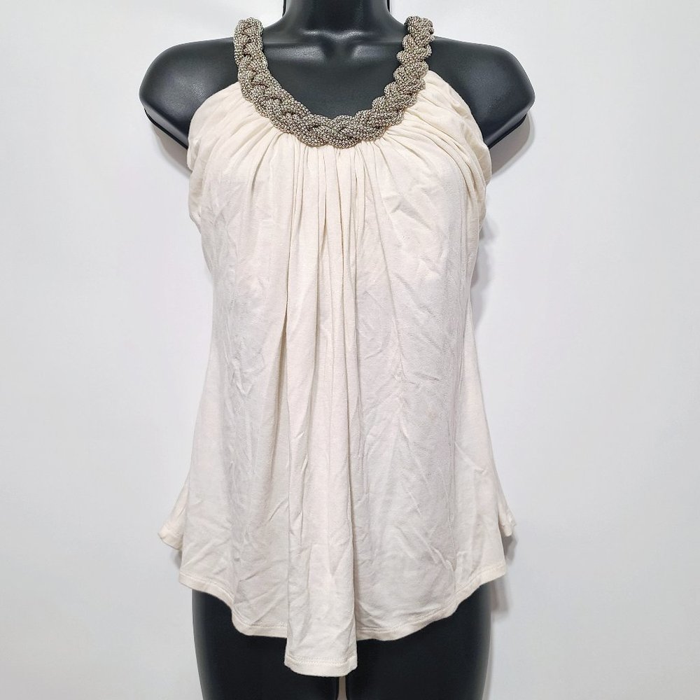 XXI Twenty One Silver Beaded Tank Top Halter Tee Shirt Blouse Women's [XS]